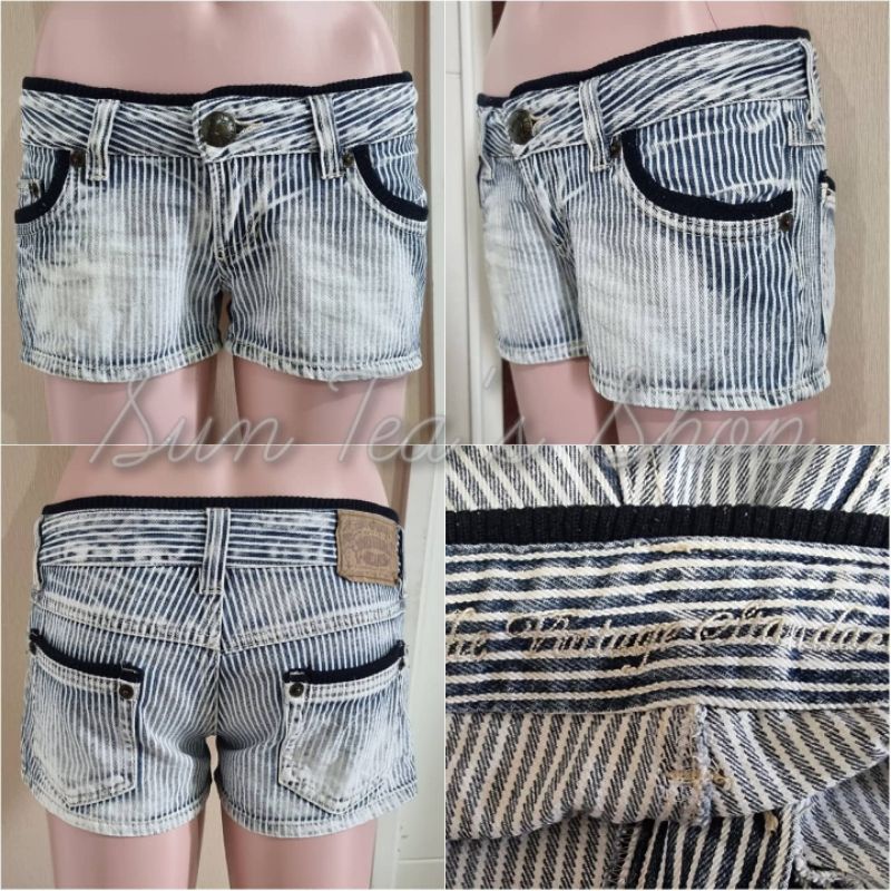 THE VINTAGE STANDARD Blue stripes denim hipster casual jeans shorts