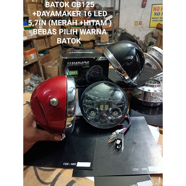 batok cb125 set daymaker 16 LED 5.7 in 1set .set batok cb125 merah hitam . reflektor depan daymaker 