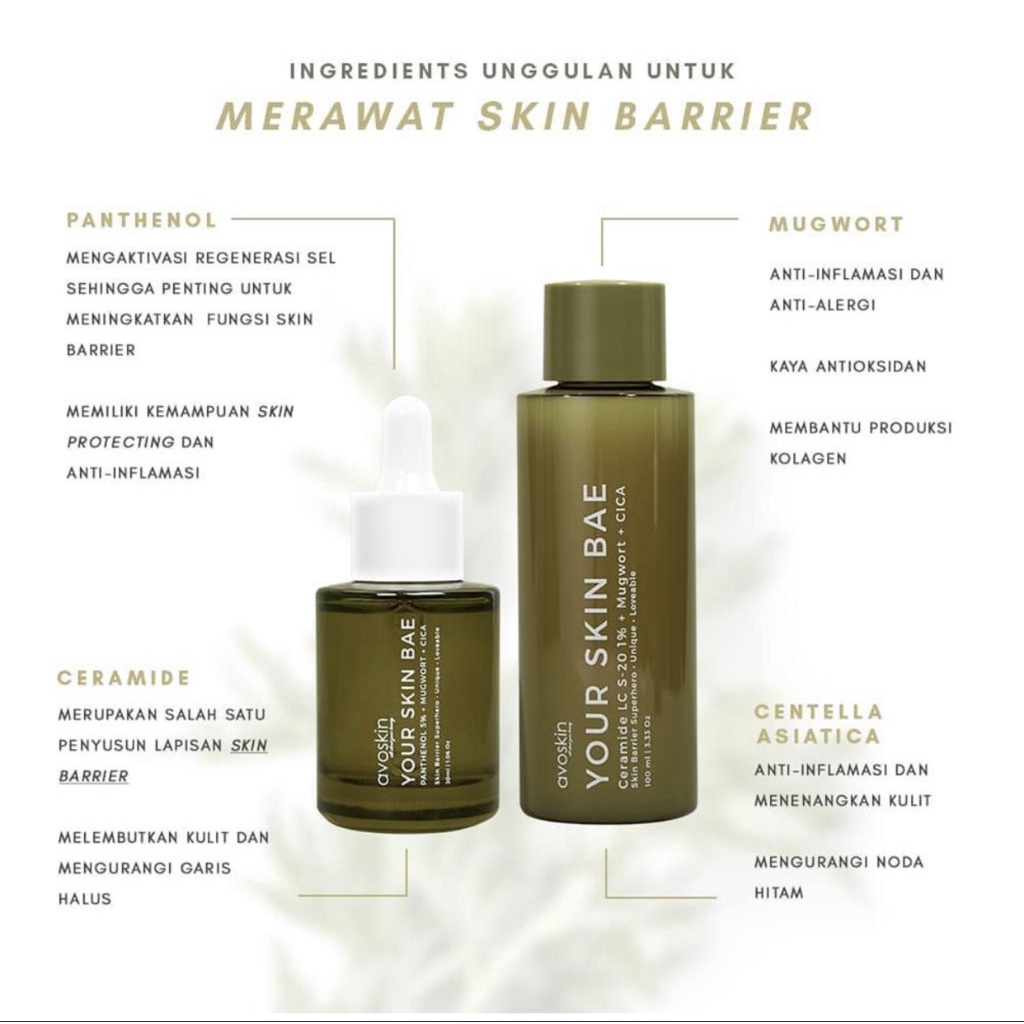 Avoskin Your Skin Bae Mugwort Series 30ml &amp; 100ml YSB cica panthenol serum &amp; toner