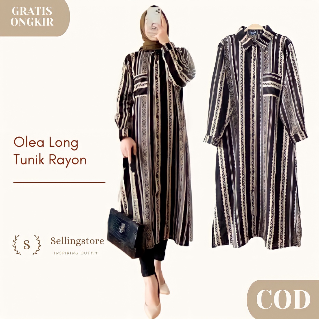 PAKAIAN WANITA MUSLIM TUNIK RAYON / ATASAN MUSLIM TUNIK OLEA KANCING DEPAN BUSUI