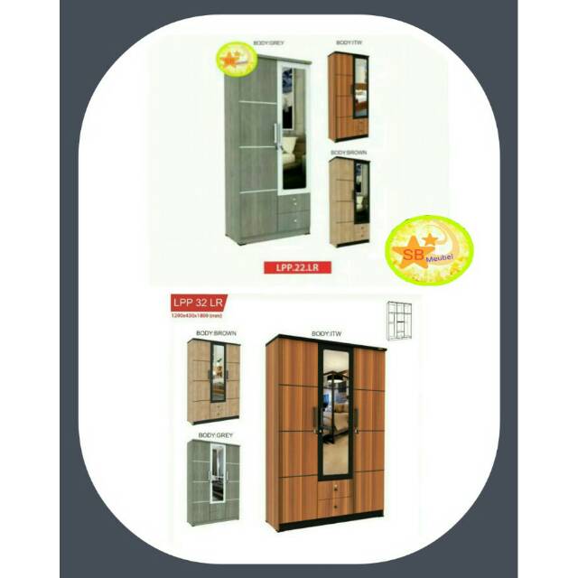 LEMARI PAKAIAN MINIMALIS 2 PINTU+3 PINTU - LPP 22 LR, LPP 32 LR