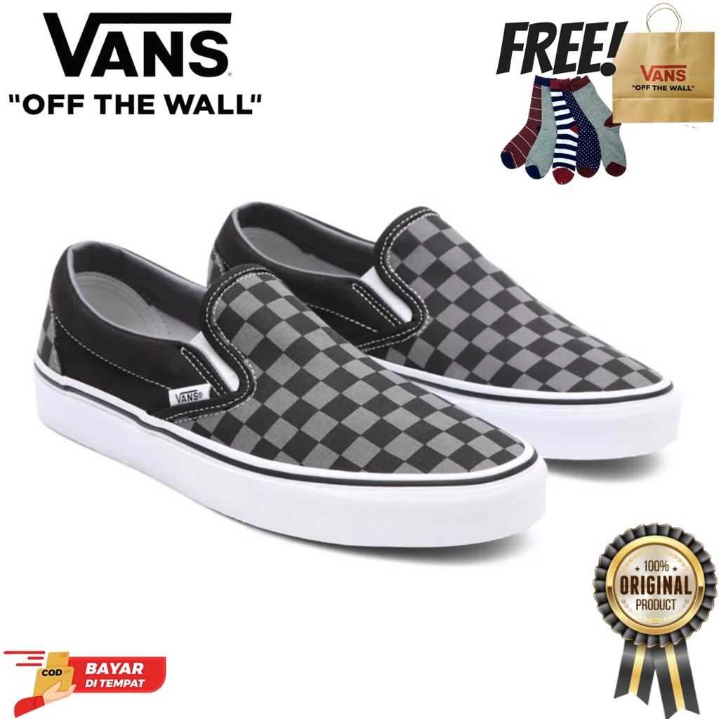 SALE DISKON! V4NS SLIP ON PEWTER CHECKERBOARD 100% ORIGINAL BNIB