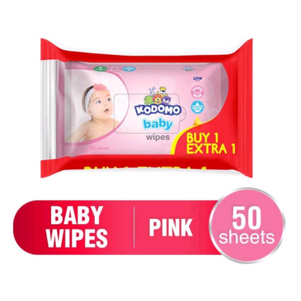 KODOMO BABY WIPES ANTIBACTERIAL ISI 50 SHEETS (buy 1 GET 1)