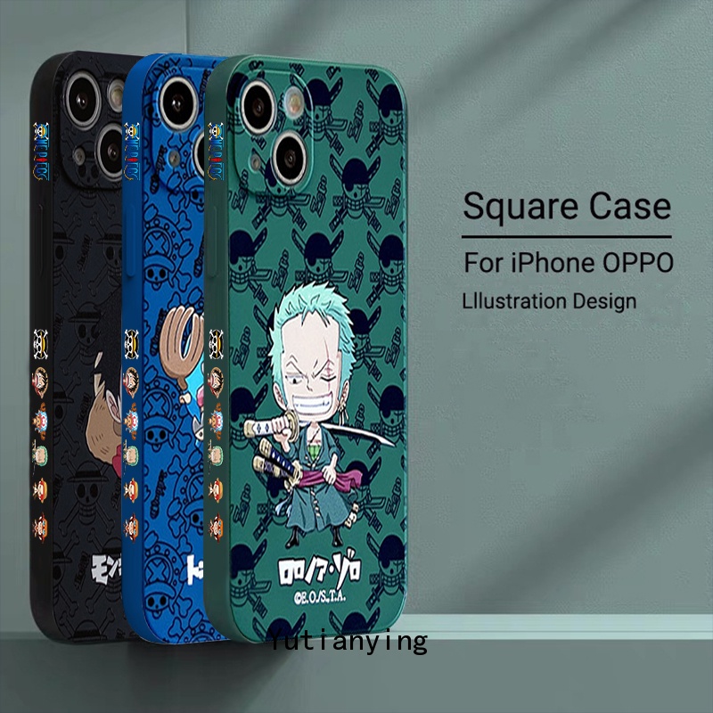 One Piece Case Oppo A17 A15 A95 A57 A17K A15S A7 A12 A54 A16 Reno 8T 6 5 4 4F 5F A52 A92 A72 A5S A5 A9 A53 A31 A74 A3S A12E A94 A35 A1K Motif Samping Kartun Lucu Lembut Sarung