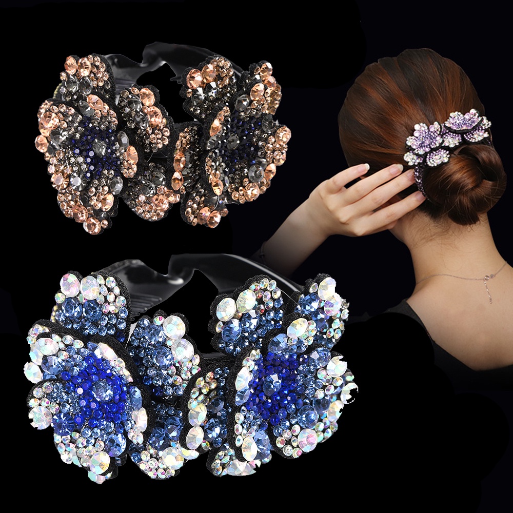 Fashion Diamond Flower Hair Clips Claw Rhinestone Crystal Ponytail Hairpins for Women Hair Accessories