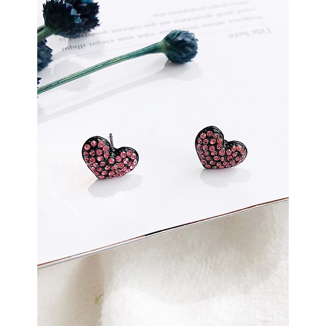 LRC Anting Tusuk Fashion Pink Full Diamond Decorated Heart Shape