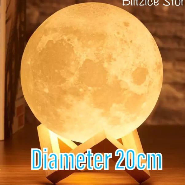 Moon Lamp 20cm Lampu Bulan 16 Warna RGB Remote Rechargeable Bed Light - 20 cm, Touch 2 warna
