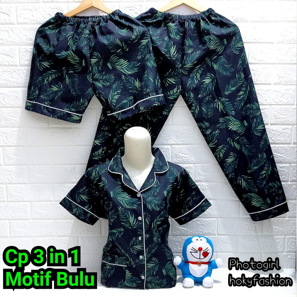 hokyfashion PIYAMA/BAJU TIDUR CP 3 IN 1 POOH HAPPY-3in1 daun hitam