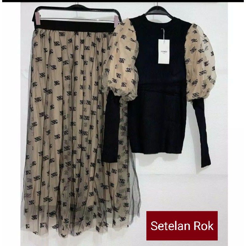 SETELAN BAJU BLOUSE RAJUT TANGAN TUTU DAN ROK SIFON SYAHRINI- RAJUT PREMIUM IMPORT BAJU LEBARAN (ADA TAG LABEL)