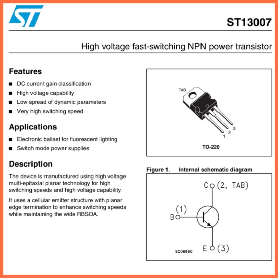 MJE 13007 ST13007A Transistor Switching Audio High Voltage Fast-switching NPN Power Transistor ST 13007A 13007