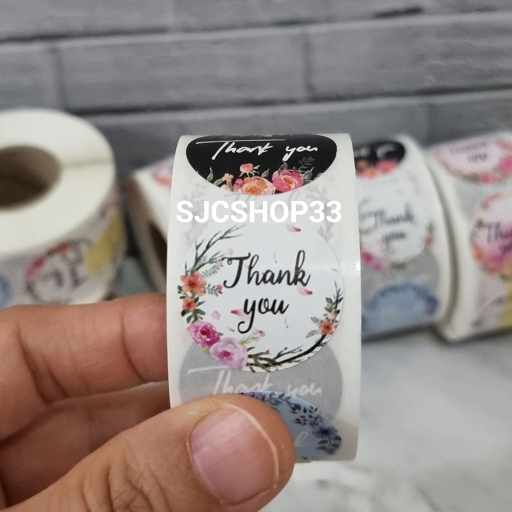 

sticker label thank you flower 1 roll isi 500 pcs ukuran 2,5 cm