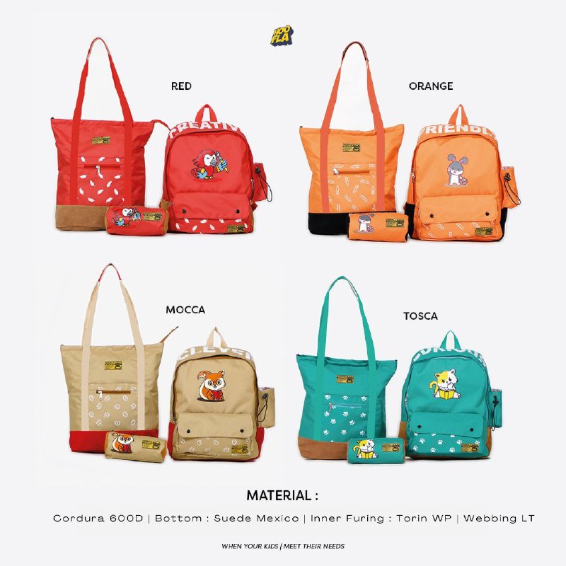 Tas Sekolah Anak Hoofla Backpack Set 3 in 1 Tas Ransel Totebag Pouch Tempat Pensil