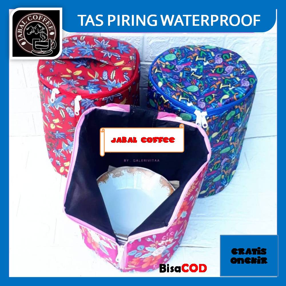 Tas Piring Waterproof Anti Air Diameter 24 Cm / Sarung Tempat Piring Anti Debu Dan Anti Air Motif Bunga 140 Gram