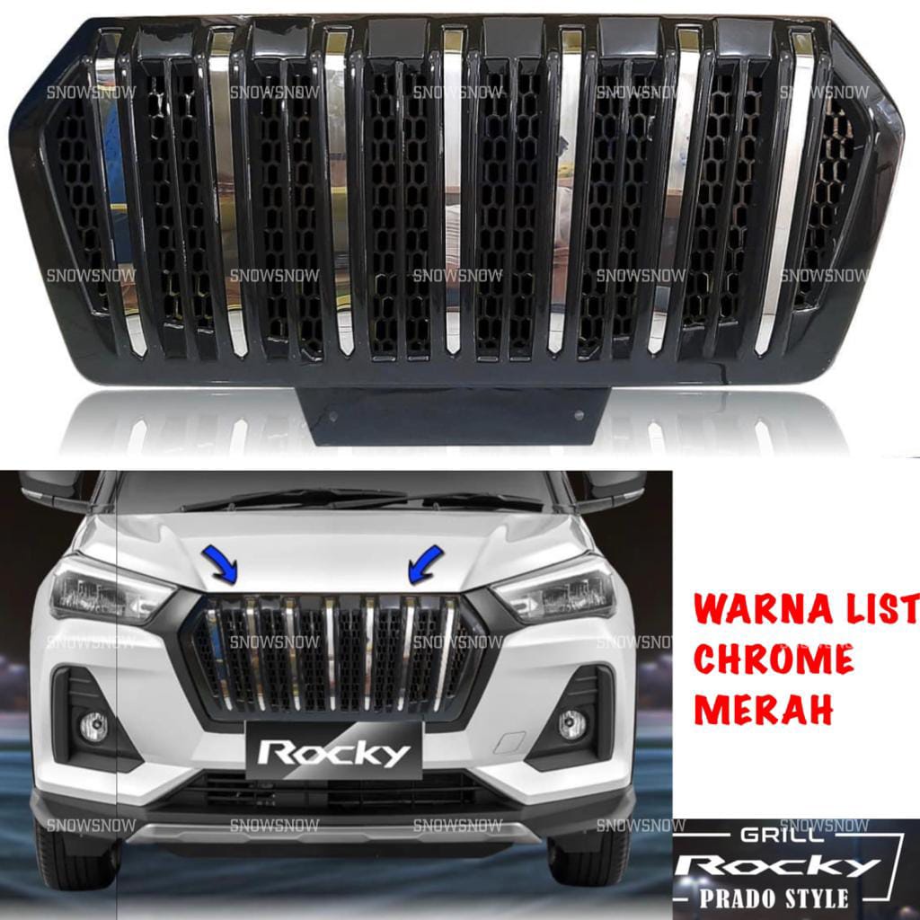 Grill Bumper Depan Rocky 2021 2022 2023 Prado Hitam Chrome Merah