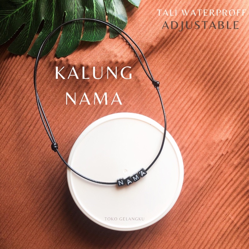 Kalung Nama Dadu / Huruf Kotak Balok Hitam Custom / Kalung Tali Waterproof hitam Custom / Cocok Untuk Couple Bareng Sahabat dan Pacar / Kalung Vintage Esthetic Korea Kekinian Hits/ Kalung Inisial