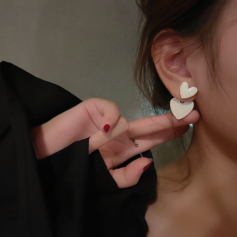 Anting Tusuk 2 In 1 Bentuk Hati Ganda Bahan Metal S925 Warna Permen Untuk Wanita