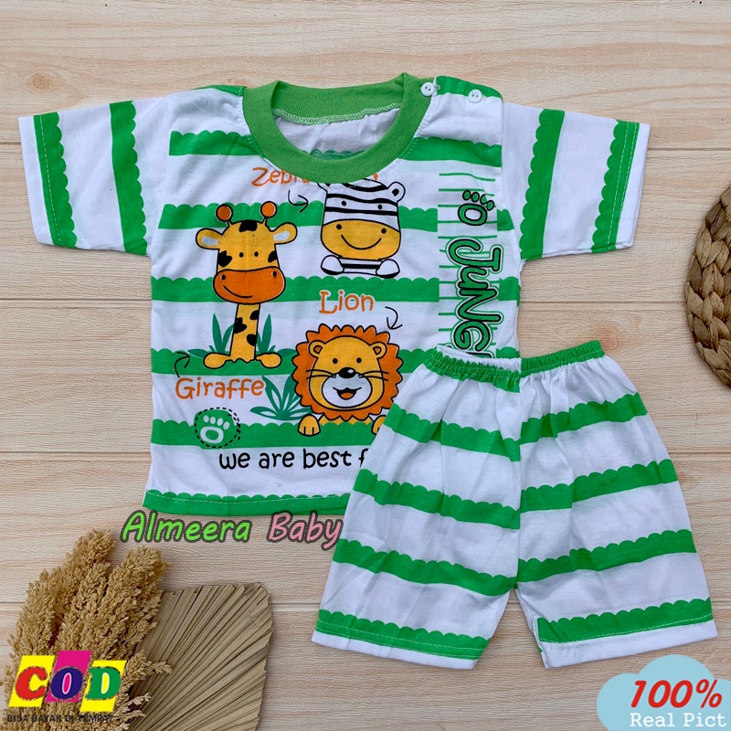 Setelan Baju Bayi Setelan Piyama Bayi Lengan Pendek Kancing Bahu Usia 3-12 Bulan Almeera Baby And Kids