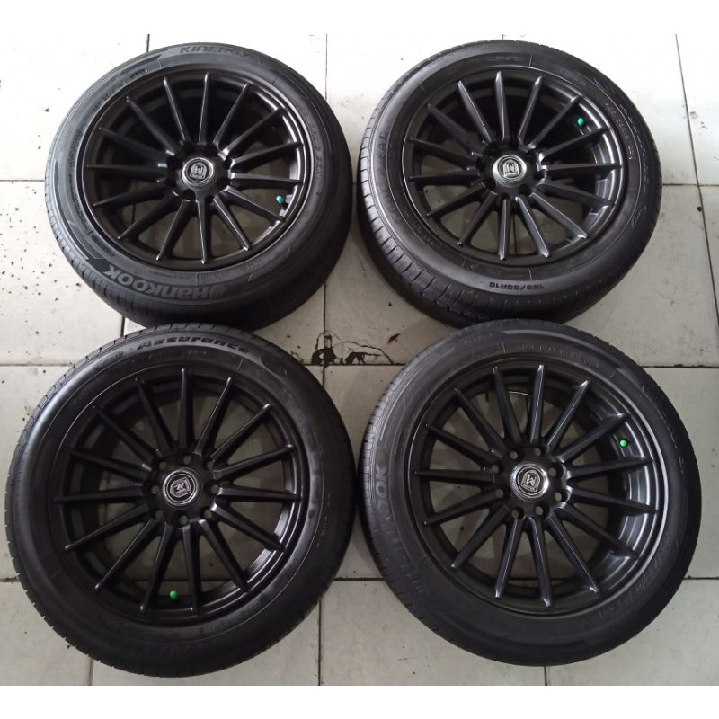 Velg Pelek Mobil Bekas Vossen Ring 15x7 Pcd 4x100/114 + Ban Baru Acclera 195 55 R15 Buat Calya Agya 