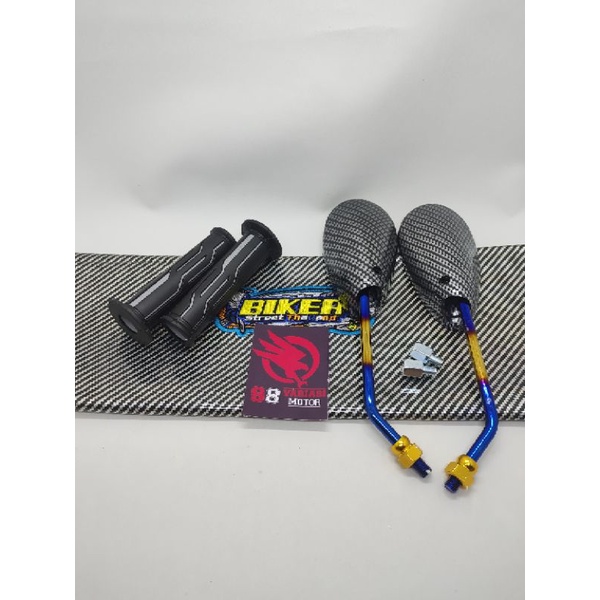 Paket Kulit Jok Karbon Thailand Universal + Handgrip Tulisan Thailand List Warna dan Spion Satria Fu Karbon Twotone Free Drat Honda