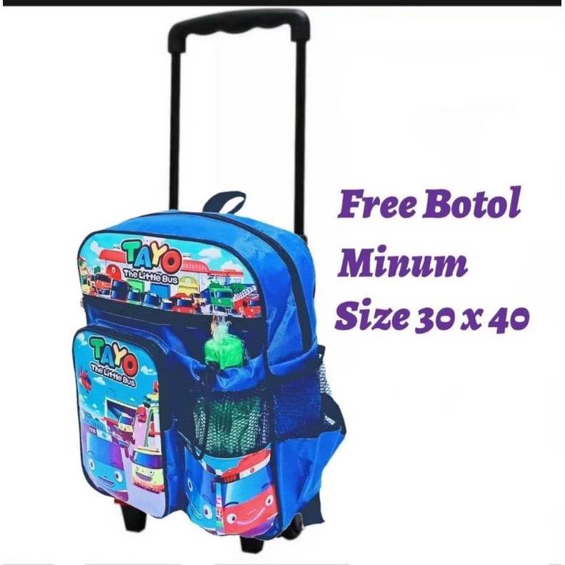 Tas Ransel Troli Anak Laki-laki Free Botol Minum/Tas Ransel Sekolah Tk-sd Troli Dorong Anak