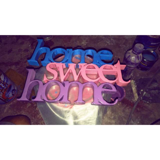 Huruf timbul kayu, tulisan kayu home sweet home,  logo kayu