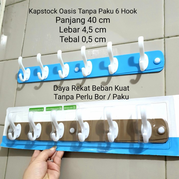 Kapstock Capstock Oasis Tempel 6 Hook Gantungan Baju Tanpa Paku Bor