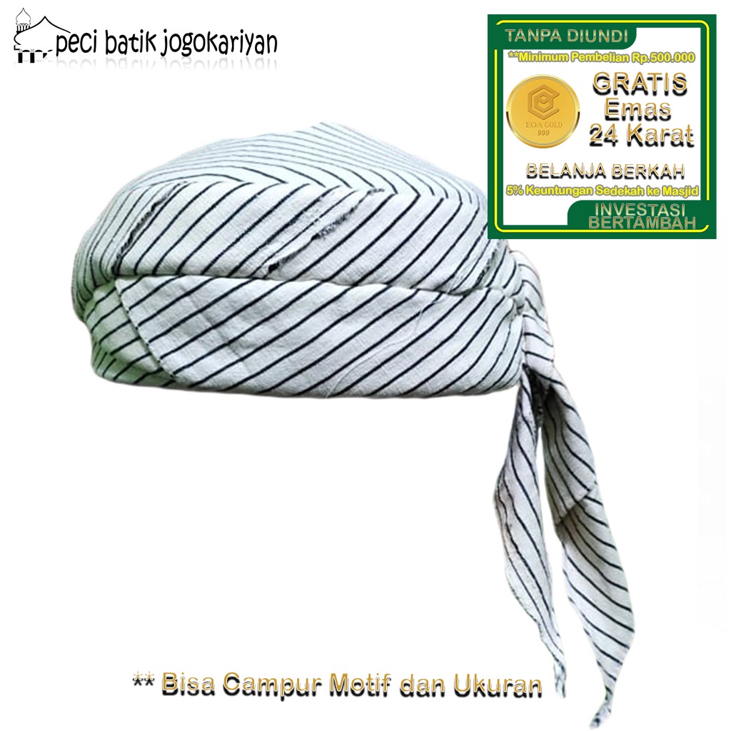 Peci Batik Jogokariyan Asli Motif Lurik Putih Tulang Kopeah Songkok Pria Dewasa Dan Peci Anak - Anak