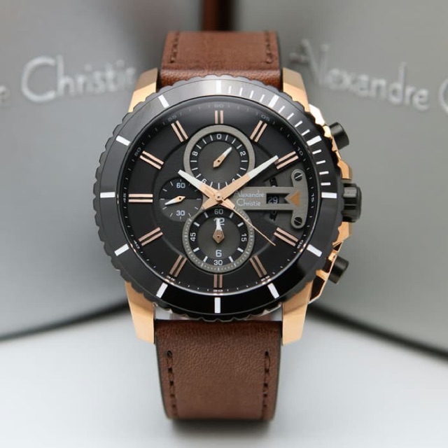 Jam Tangan Pria/Cowok Alexandre Christie AC 6527 Rosegold Black.Original Garansi Resmi 1 Tahun