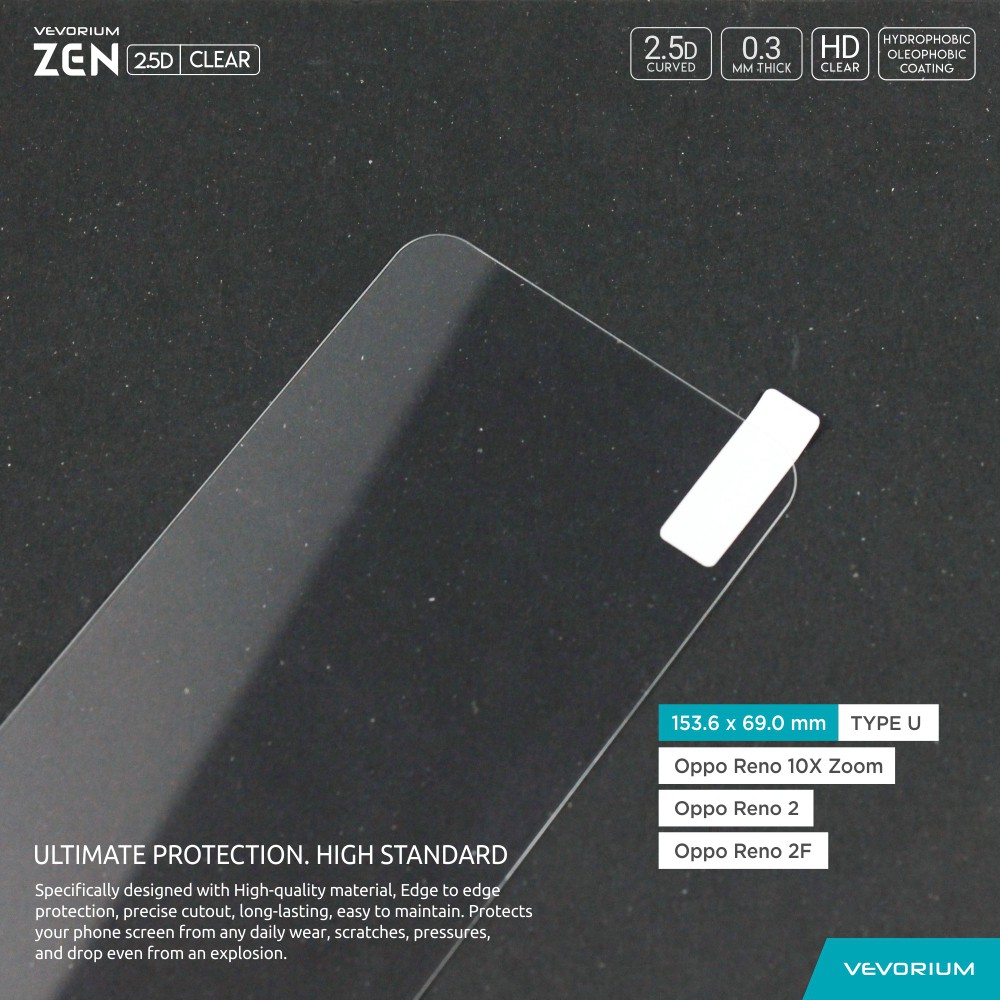 VEVORIUM ZEN 2.5D Clear Oppo Reno 10x zoom Reno2 2F Tempered Glass Anti Gores Kaca