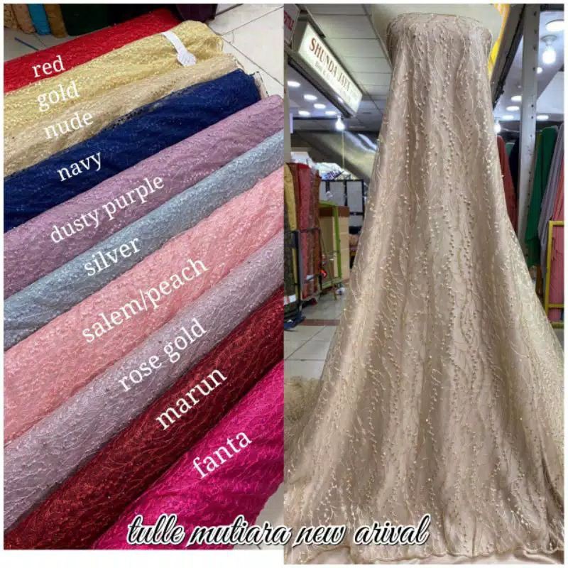 Promo Bahan Kain tulle akar mutiara kain tile mutiara bahan tile gaun dress gamis