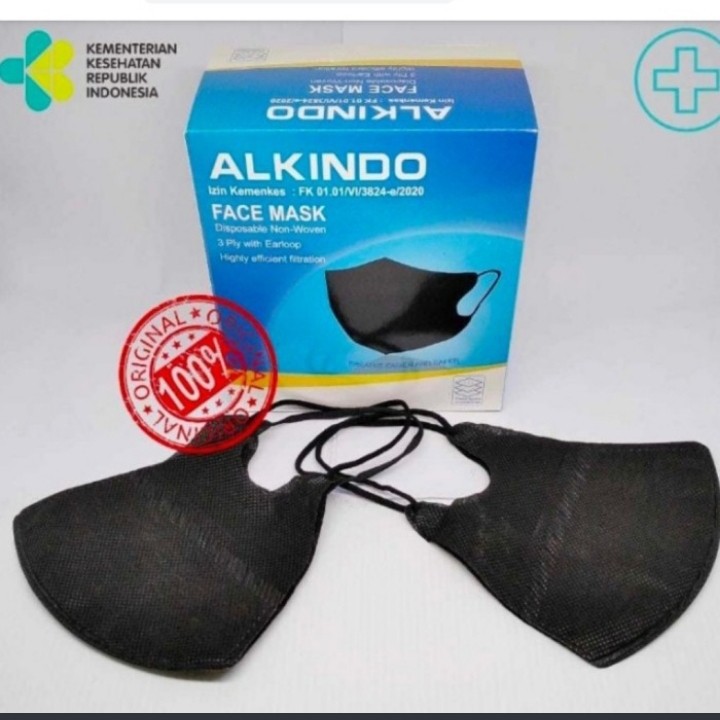 MASKER DUCKBILL FACE MASK / ALKINDO EARLOOP 3PLY 50PCS warna HITAM