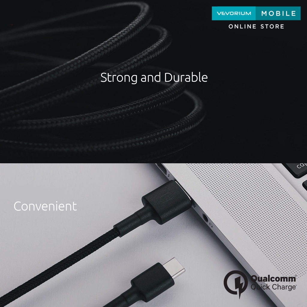 Xiaomi 3A 18W/27W 100cm Kabel Data Type C Kevlar Braided Fast Charging Data Cable Type-C Tipe C Original Ori