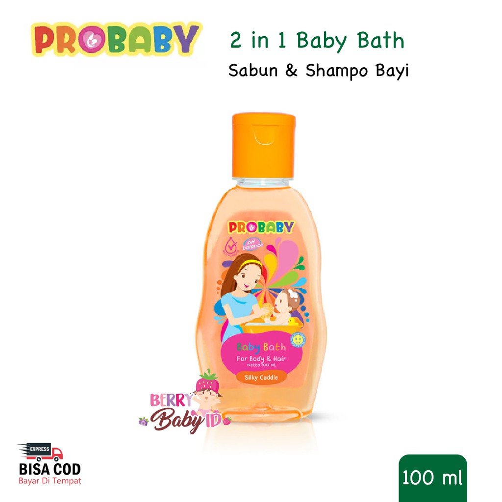 ProBaby Sabun Shampo Bayi 2in1 Pro Baby Bath Cheerful Giggle Silky Cuddle 100ml Berry Mart