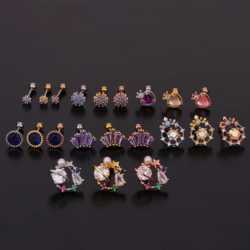 1 Pcs Queen Princess Style Colorful Crown Snowflake Round Shape Stainless Steel Prevent Allergy Women Earring