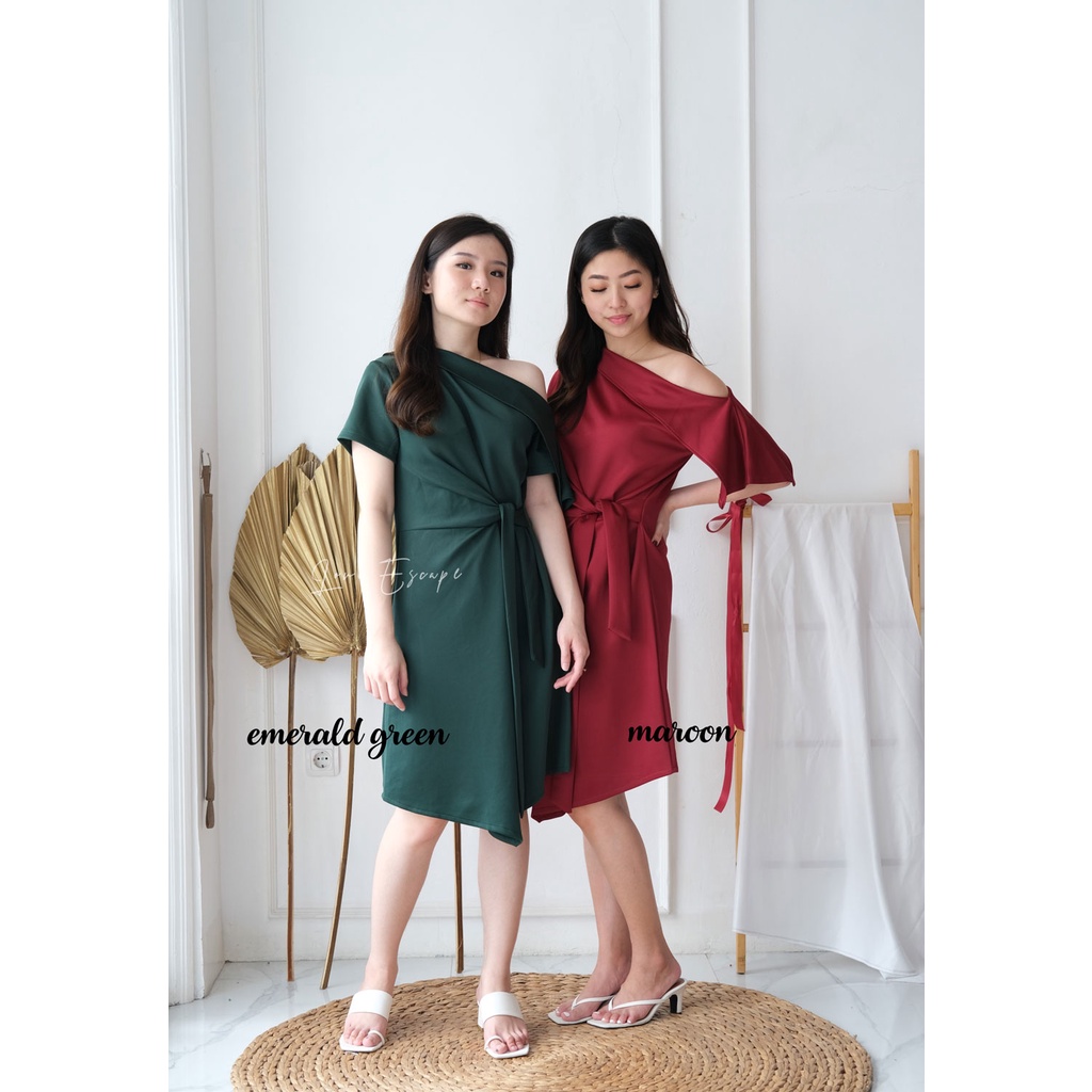 LOVE ESCAPE Dress Scuba Wanita/Terusan Scuba Wanita/One Shoulder Dress
