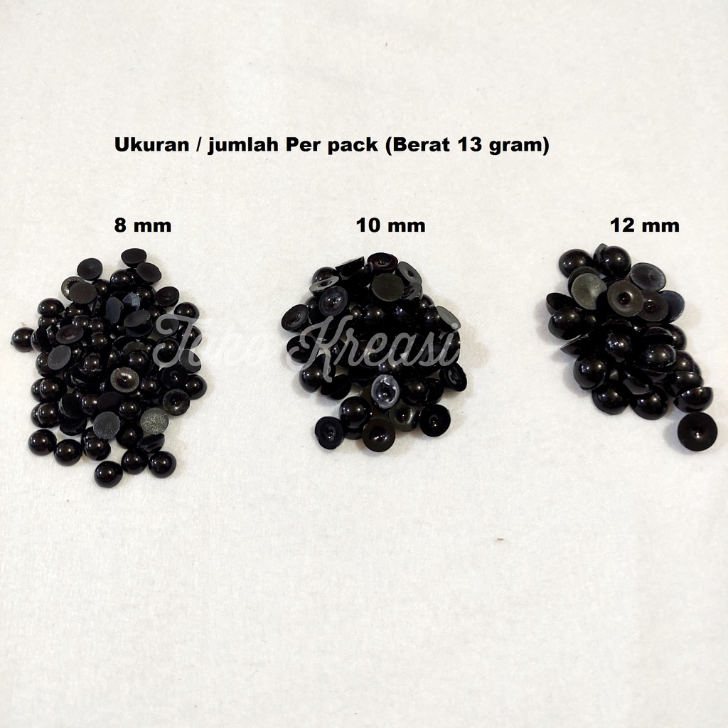 (Per Pack) Mutiara setengah / mutiara rata hitam 8mm, 10mm, 12mm