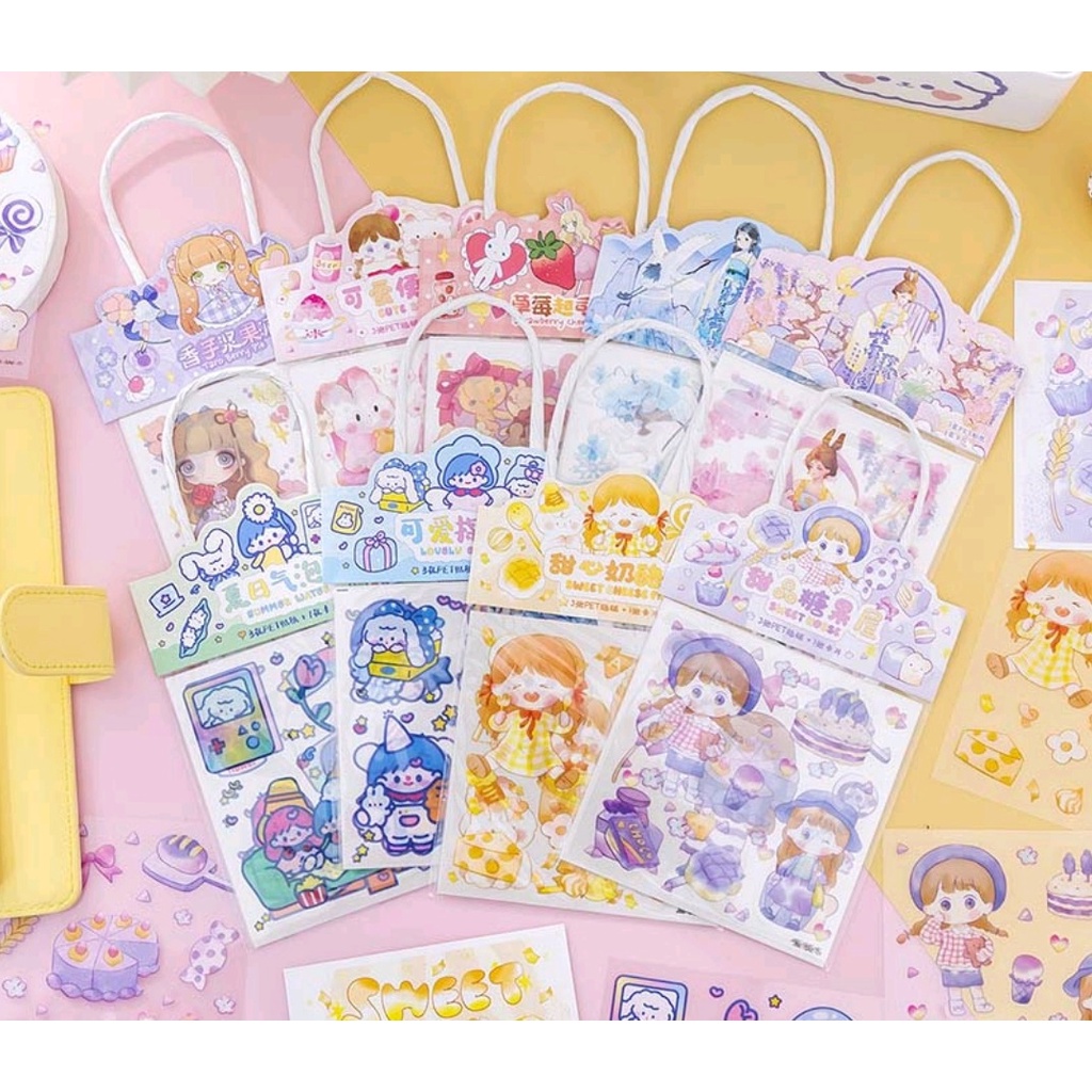 

Stiker Bag set 4 in 1 / Tas Stiker set 4 in 1 Ukuran Kecil Motif Kartun Lucu