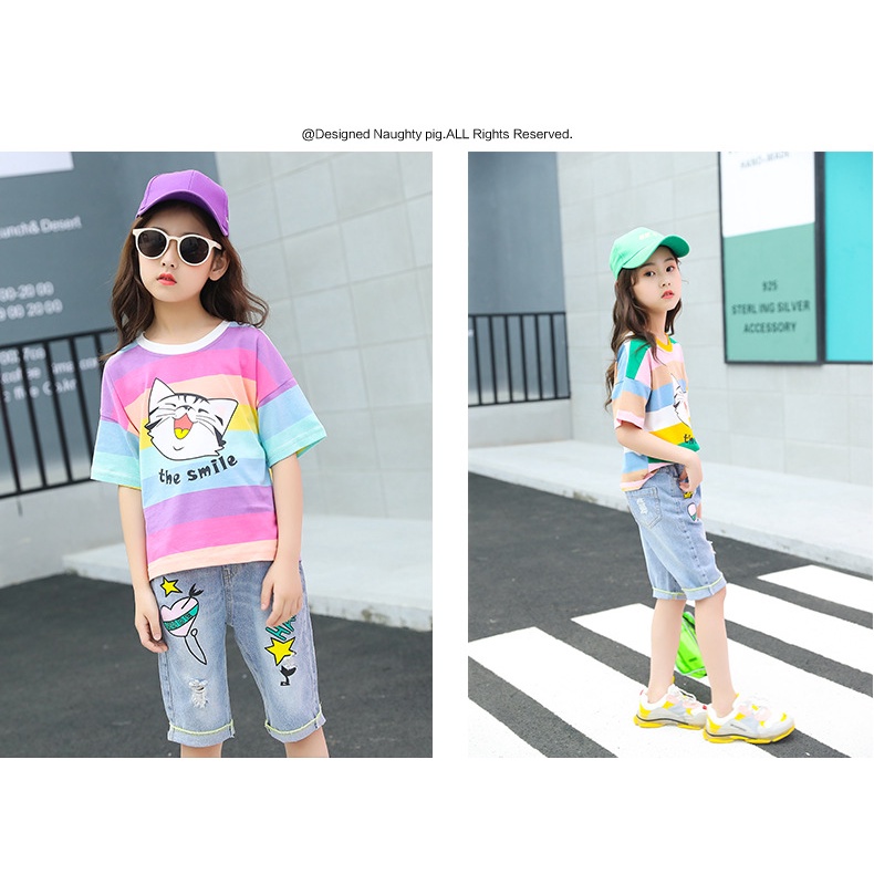 babyfit NUNOO CAT baju setelan anak perempuan celana jeans dengan blus