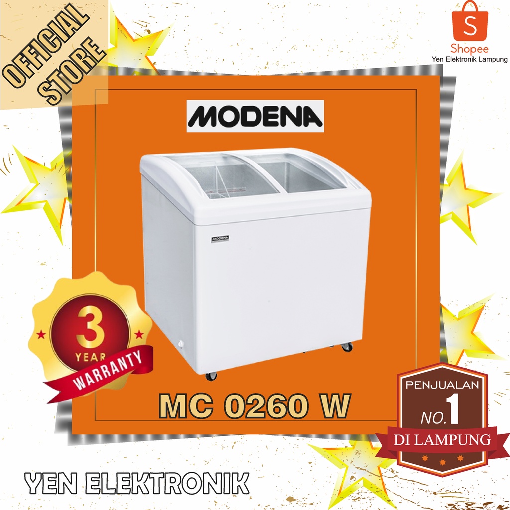 MODENA Conserva - Mc 0260 / Mc0260 Chest Freezer Curved Glass 2 Doors Garansi Resmi MODENA 3 Tahun