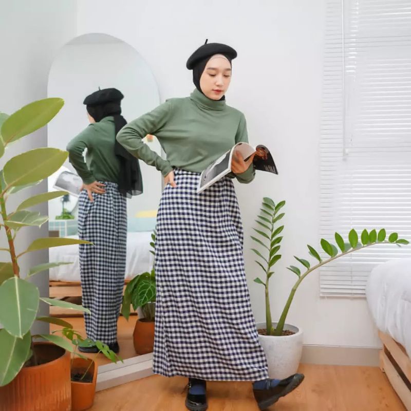 ANGGI Liza Skirt | Rok Wanita | Rok Panjang | Rok Korea | Long Skirt | Rok Kotak Kotak | Korean Styl