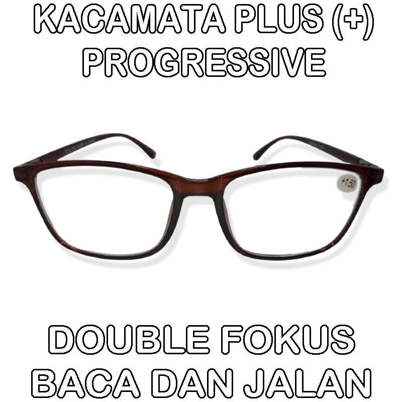 Kacamata Baca Plus 2 Fungsi (Baca dan Jalan) Ukuran +1.00 s/d +3.00 Wanita Pria Model Frame Kotak Coklat Kacamata Rabun Dekat Kacamata Plus Lensa Dobel Baca Reading Glasses Unisex Kacamata Fashion Baca Terbaru