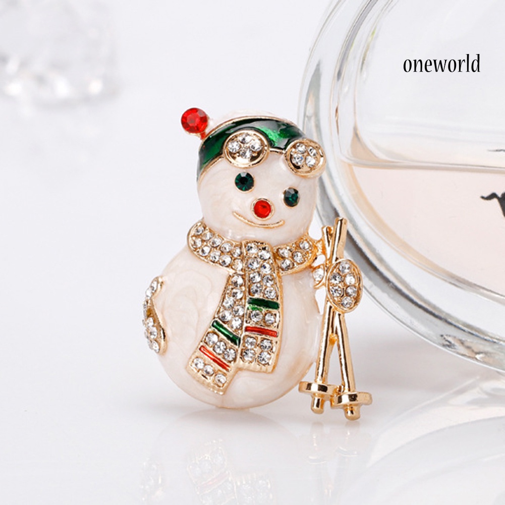 OW@ Lady Rhinestone Inlaid Christmas Snowman Enamel Brooch Pin Lapel Decor Xmas Gift