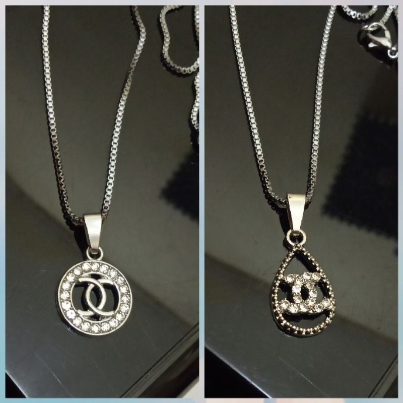 Kalung+liontin Chanel rhodhium uk45cm.