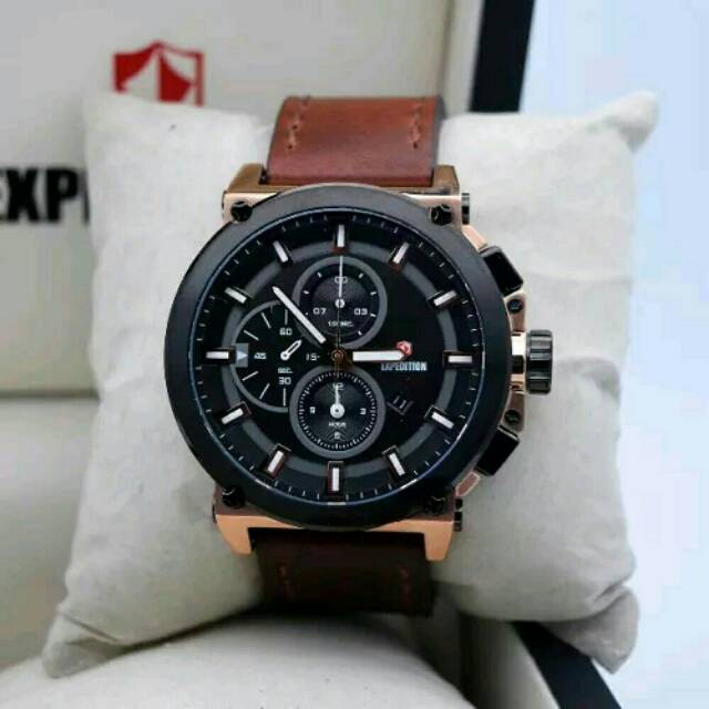 JAM TANGAN PRIA EXPEDITION KULIT COKLAT E-6612 ORIGINAL