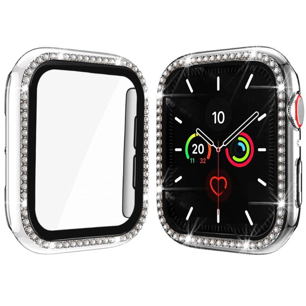 Diamond Pelindung Case Cover Untuk Apple Watch SE Series SE 6 5 4 3 2 1pc Hard Case Shell Untuk IWatch 40mm 44mm 38mm 42mm PC Bumper Frame Dengan Pelindung Layar Untuk t500 x7 t5 t55 ft5 SE SE