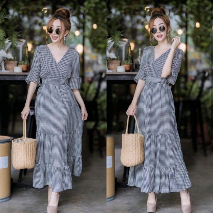 FWG - DRESS MAXY GEYLA / LONGDRESS / BAJU WANITA KOTAK-KOTAK / DRESS WANITA TERBARU / DRES