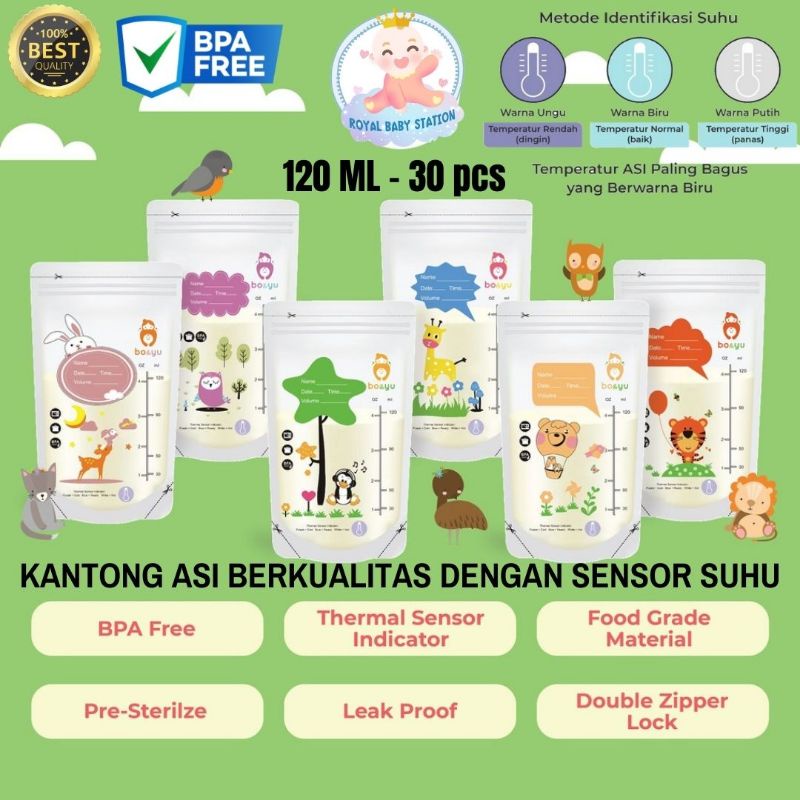 30PCS - 120ML Kantong Asi Premium dengan Termal Sensor Suhu