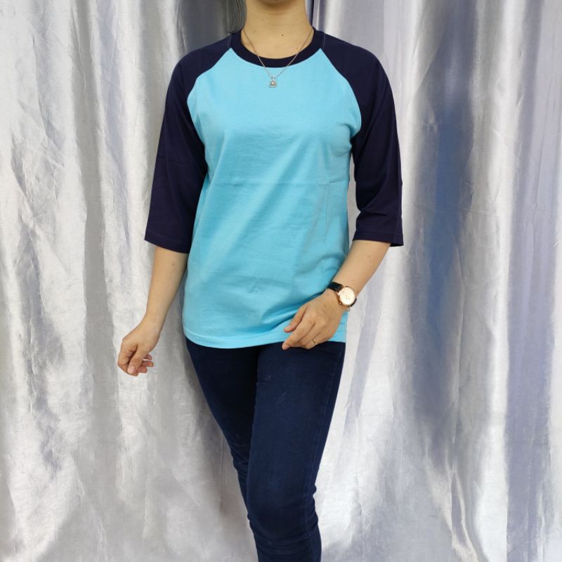 Kaos polos reglan SKYBLUE-NAVY lengan 3/4 Uk  M L XL XXL 20 22 S