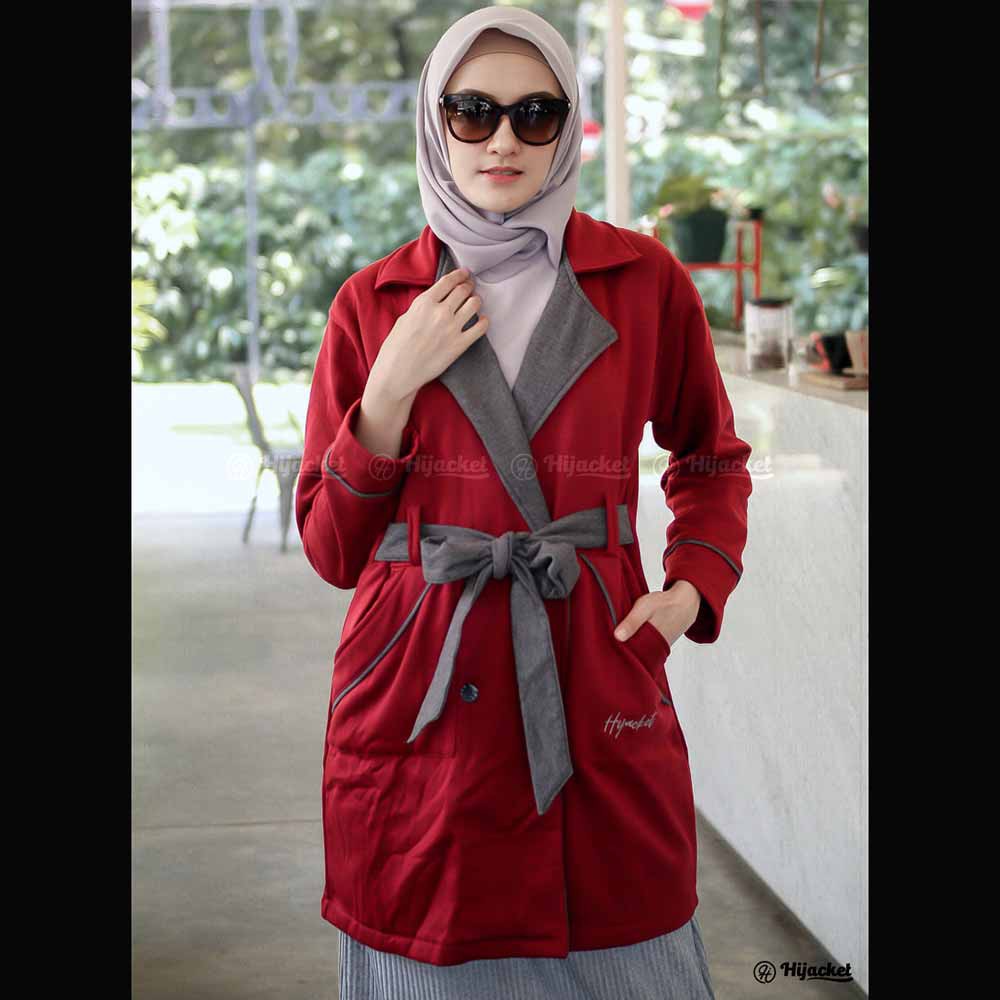 Jaket Jacket Panjang Wanita Cewek Muslimah Hijabers Fleece Kekinian Hijacket Jeket Fashion Modis ELN-Marun