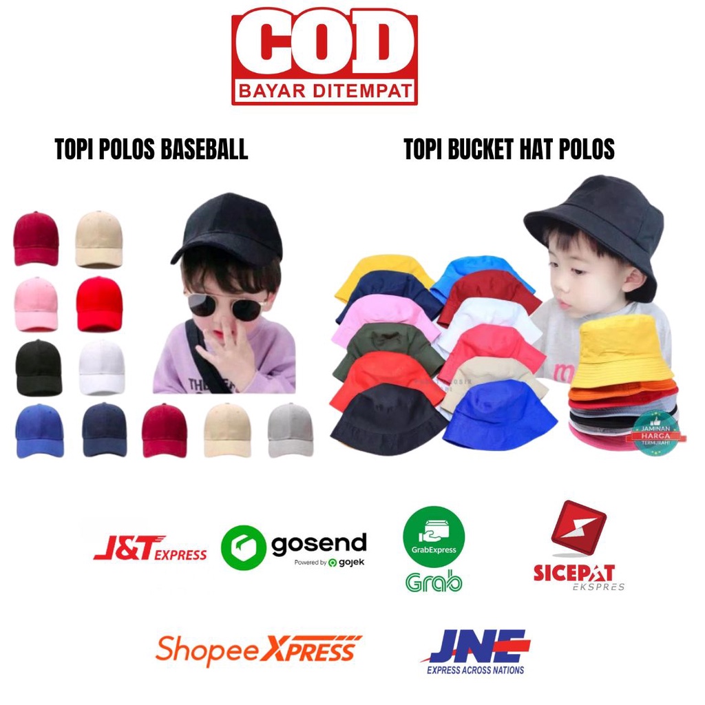 Topi Anak Bucket Polos / Topi Anak Baseball Polos Umur 2-8 Tahun Cewe Cowo Premium